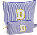 Travel Essentials - Portable Travel Makeup Bag Set for Women, Portable Initial Travel Toiletry Bag, Makeup Pouch Organizer Cosmetic Bag Birthday Gifts for Women, Blue Letter D
