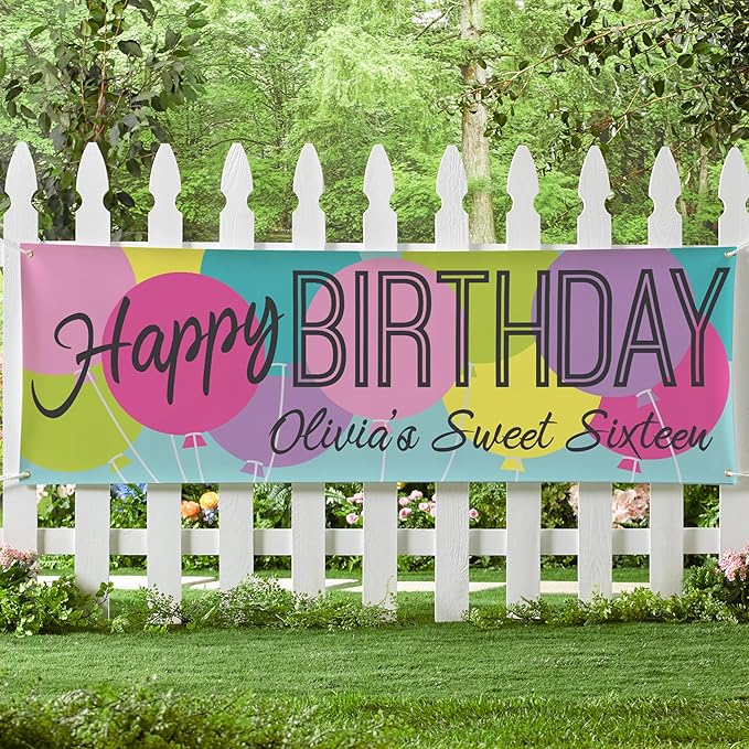 Let's Make Memories Personalized Happy Birthday Banner for Kids - Custom Birthday Party Decorations - Indoor/Outdoor Vinyl - Any Text - Balloons - Primary Colors - 8ft