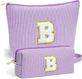 Birthday Gifts for Women - Initial Makeup Bag Set, Portable Makeup Pouch Cosmetic Bag with Zipper, Travel Essentials Toiletry Bag Travel Gifts for Women, Purple Letter B