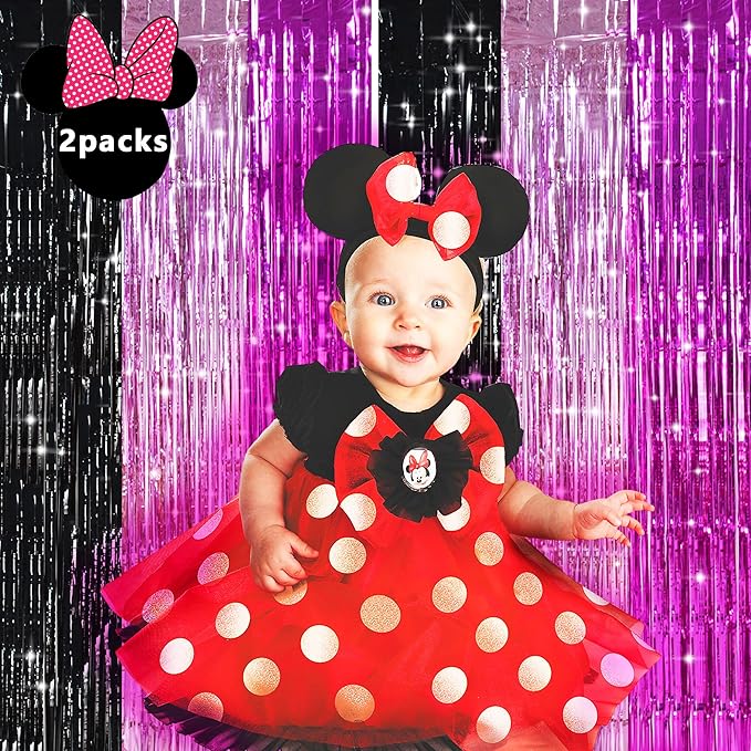 TONIFUL Black Pink Hot Pink Door Streamers,Black and Pink Photo Booth Backdrop Metallic Streamers Foil Fringe Curtain for Birthday,New Year,Graduation,Grad,Baby Shower Party Streamers Decoration