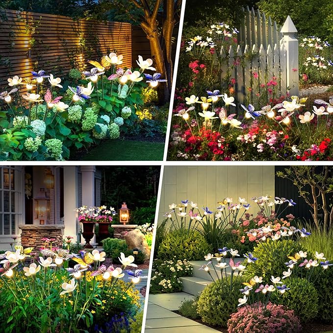 Solar Garden Lights,4packs-32LED Outdoor Solar Powered Decor for Yard, Patio, Pathway, IP65 Waterproof Butterfly Lights