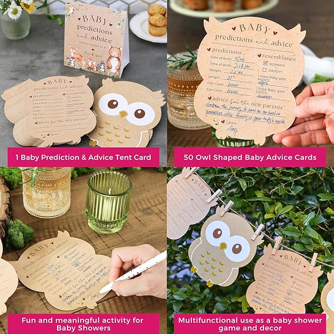 Kate Aspen Woodland Animal Advice Cards For Baby Shower Game & Activity, Baby Prediction Cards, Baby Shower Decorations, (Set of 50)