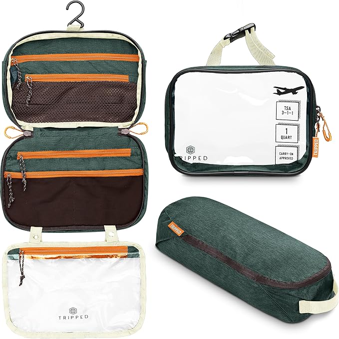 Toiletry Bag Kit Set: Hanging Travel Toiletry Bag + 311 TSA Cosmetic Liquid Bag + Ultralight Accessory Organizer Pouch