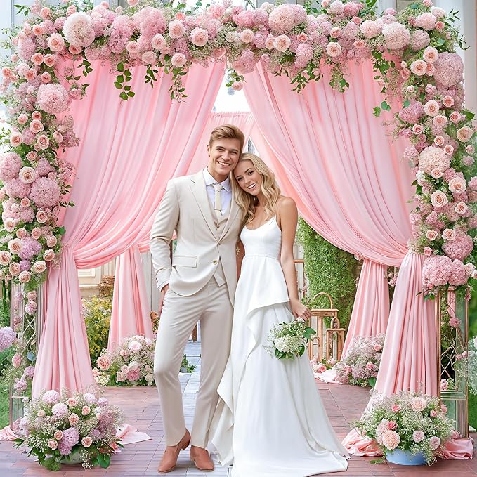 40x10FT Baby Pink Backdrop Curtains for Wedding Parties, Wrinkle Free Polyester Photography Backdrop Drapes for Wedding Baby Shower Birthday Parties Stage Background Stand Decorations 4x10ft,10 Panels
