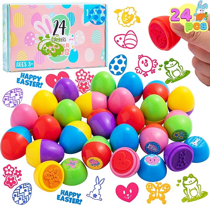 JOYIN 24 Pcs Easter Egg Stampers Toys for Easter Eggs Hunt Game, Basket Stuffers Fillers, Kids Gifts, Party Favor, Self Inking Stamp for Classroom Prize Supplies