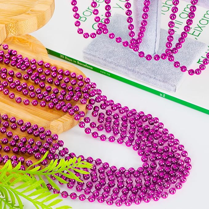 12PCS Mardi Gras Beads, Metallic Rose Red Christmas Bead Necklace Party Favors, 33" Accessory Sets Necklace Stuff, Festival Parade Throw Costumes Accessories for Celebrations Decorations
