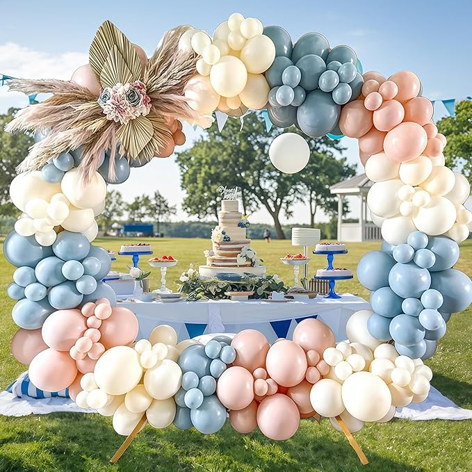 Gender Reveal Balloon Arch Kit 115Pcs Dusty Blue Blush Balloons Garland Boho Retro Peach Cream Orange Ivory White Sand Birthday Party Balloons for Boys or Girls Baptism Baby Bridal Shower Decorations