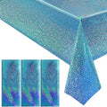 3pcs Blue Holographic Laser Tablecloths 40" x 108" Plastic Table Cloths for Parties Shimmer Shiny Party Decoration for Winter Ocean Princess Birthday Party Wedding Baby Shower Christmas Decor