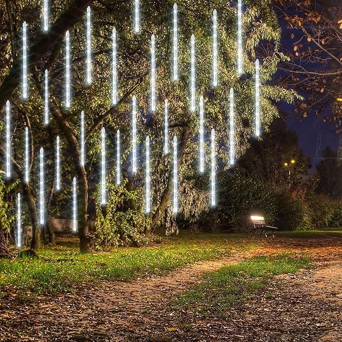 Dazzle Bright 1728 LED Christmas Light, Meteor Shower Rain Lights 11.8 Inch 48 Tubes, Waterproof Plug in Falling Rain Lights Decorations for Xmas Tree Yard Party (White)