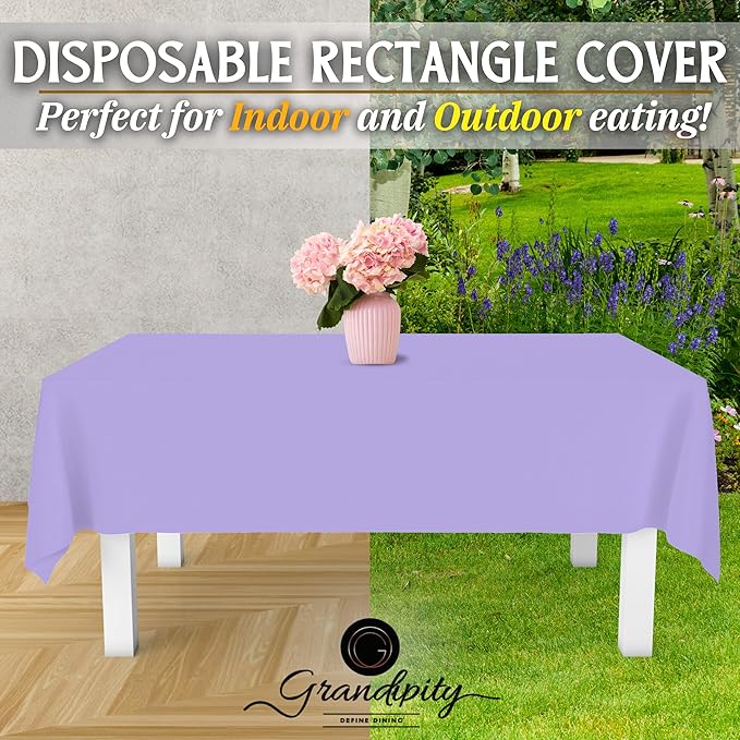 Grandipity 12 Pack Premium Disposable Plastic Tablecloth 54 Inch. x 108 Inch. Decorative Rectangle Table Cover - Lavender