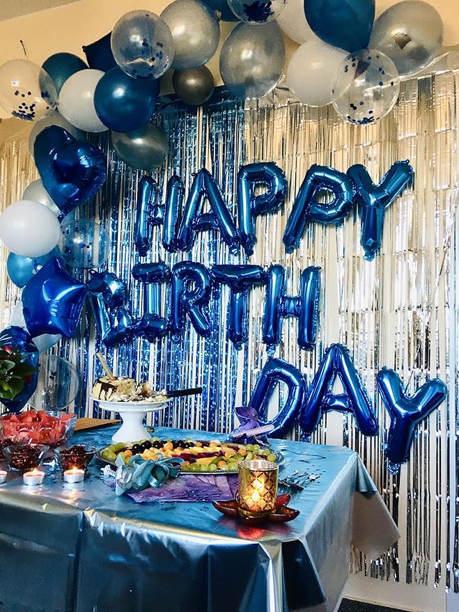 [85 PCS] 16" Blue Letter Number Balloons, Happy Birthday & 2 Sets of A-Z 0-9, Foil Mylar Aluminum Hanging Alphabet for Graduation New Year eve Birthday Party Decorations