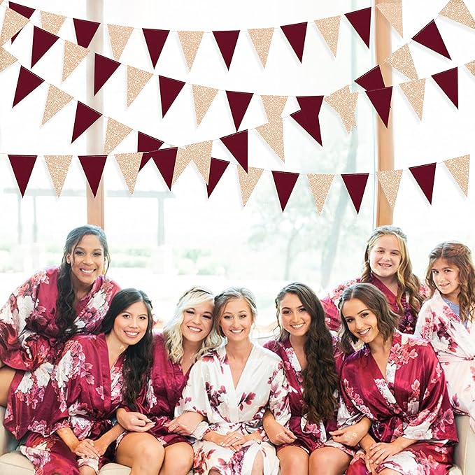 Burgundy Party Decorations Maroon Champagne Gold Triangle Banner Flag Bunting Pennant for Birthday Engagement Wedding Bridal Shower Baby Shower Anniversary Bachelorette Hen Party Decorations Supplies