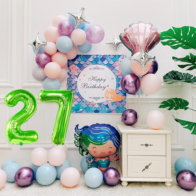 Smlpuame 40 inch Number Balloon 0-9 Green Large Number 27 Balloons,Digital Balloons for Birthday Party Celebration Decorations Supplies, Helium Foil Number Balloons for Wedding Anniversary