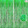 BRAVESHINE Green Party Streamers Backdrop - 2 Pack 3.2 x 8.2ft Metallic Tinsel Foil Fringe Curtains for St Patricks Day/Birthday/Hawaiian/Luau/Dinosaur/Football/Graduation/Christmas Party Decorations