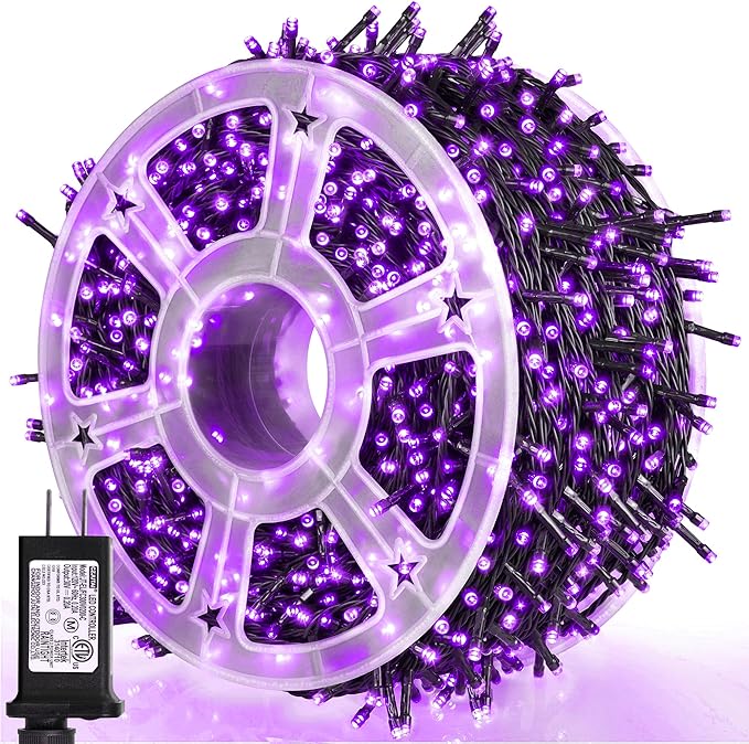 weillsnow 164FT 500 LED Purple Christmas Lights, 8 Modes Waterproof Plug in String Lights for Halloween Christmas Indoor Outdoor Yard Party Wedding Garden Home Decorations (Purple, 164FT)