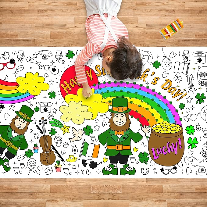OHOME St. Patrick's Day Giant Coloring Poster/Tablecloth - St Patricks Day Decorations - 30 x 72 Inches Jumbo Paper Coloring Banner Kids Gifts Party Decorations - St Pattys Day Crafts for Kids