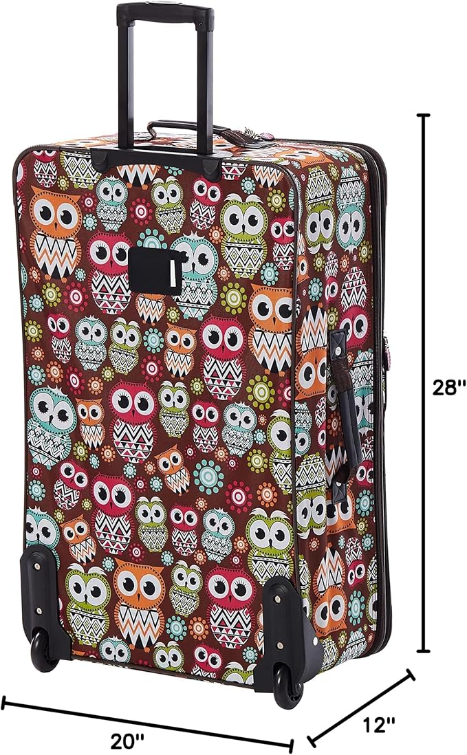 Rockland Jungle Softside Upright Luggage Set, Expandable, Owl, 4-Piece (14/29/24/28)