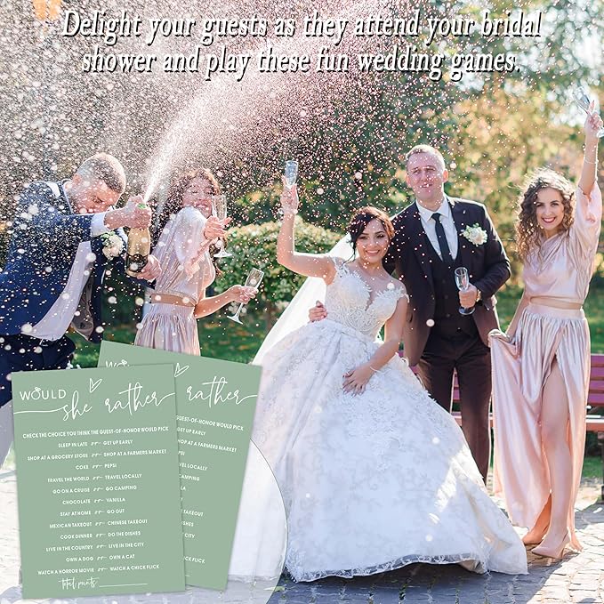 Would She Rather Bridal Shower Game, Sea Green Bridal Shower Games, 30 Elegant Wedding Game for Bachelorette Engagement Party Supplies - A09