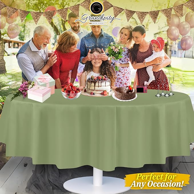 Grandipity 12 Pack Premium Disposable Plastic Tablecloth 84 inch Round Table Cover - Sage Green