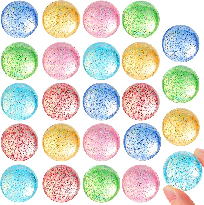 JOYIN 24 PCS Glitter Bouncy Balls, 6 Styles 32mm Assorted Bouncy Balls Bulk with Storage Bag, Bounce Toys for Kids Party Favors Birthdays Gifts Goodie Bags Stuffers Carnival Prizes