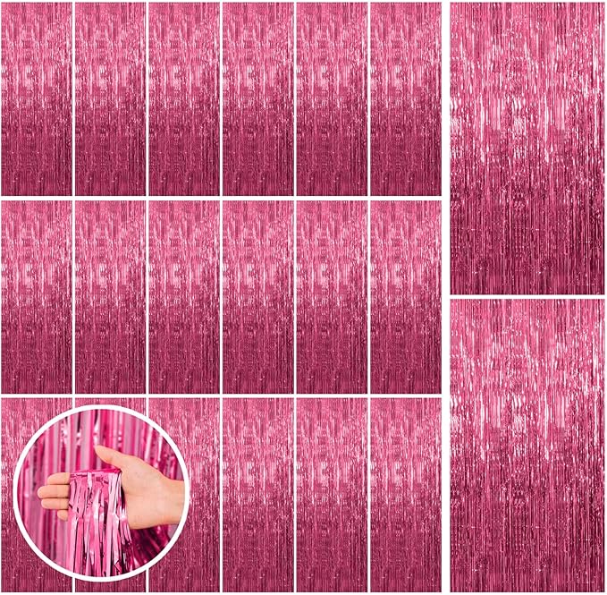 20 Pack Pink Backdrop Decorations - Tinsel Curtain Party Backdrop Foil Fringe Birthday Photo Booth Streamer Backdrop Pink Theme Bachelorette Graduation Decorations