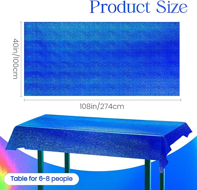 2 pcs Royal Blue Holographic Party Tablecloth 40" x 108" Iridescence Plastic Table Cloth Navy Blue Sparkly Table Covers for Graduation 4th of July Birthday Winter Christmas Party Decoration