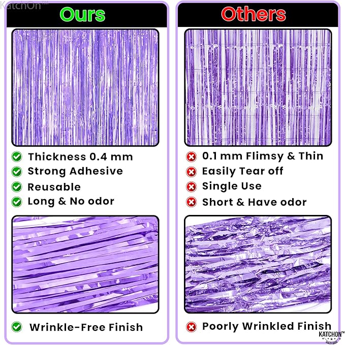 KatchOn, XtraLarge Light Purple Fringe Curtain - 6.4x8 Feet, Pack of 2 Purple Backdrop | Purple Party Decorations | Purple Foil Fringe Curtain, Mermaid Birthday Decorations | Purple Streamer Backdrop