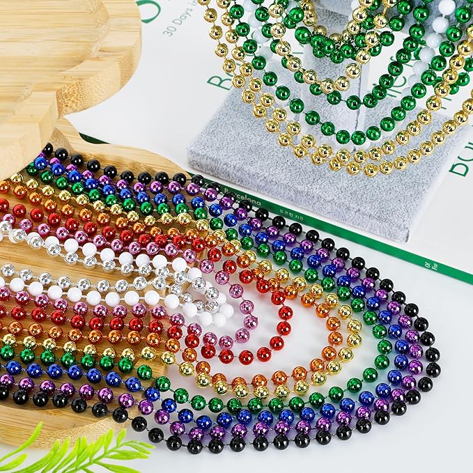 30PCS Mardi Gras Beads, Metallic 10 Kinds Beaded Necklace Party Favors, 33" Colorful Mardi Gras Necklace Bulk Stuff, Festival Parade Throw Accessories for Wedding Birthday Celebrations Decorations