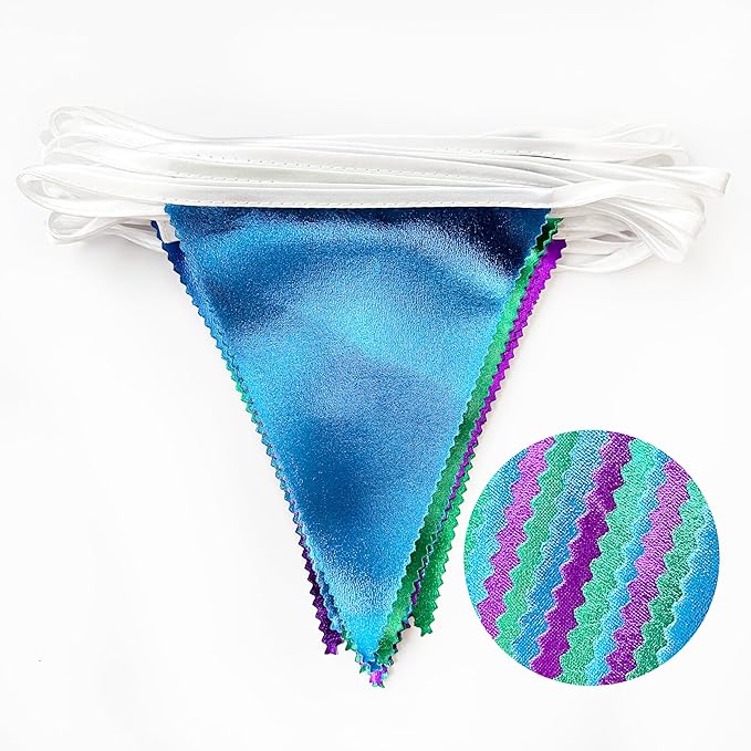 Blue Green Purple Party Decorations Metallic Fabric Triangle Pennant Banner Flag Bunting for Men Boys Video Game Theme Birthday Graduations Retirement Wedding Bachelor Baby Shower Party Supplies