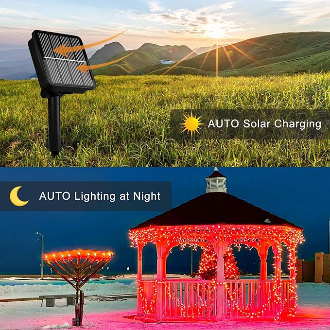Solar String Lights for Outside, 39Ft 100 LED Solar String Lights Outdoor with 8 Modes，Solar Lights for Outside Waterproof for Yard, Fence,Balcony, Party,Christmas Tree Decorations (Red)