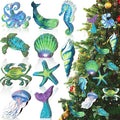 Chunful 30 Pieces Summer Tree Ornaments Christmas in July Wood Hanging Decoration Beach Wooden Slices Winter Tree Ornaments with String for Luau Hawaiian Party Supplies (Sea Style)