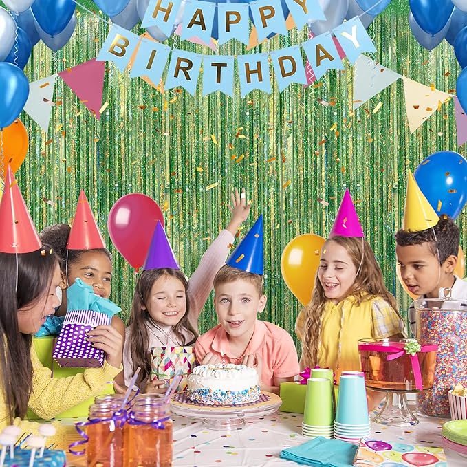 2 Pack Laser Green Foil Fringe Curtains Streamers Party Decorations 3.3 x 8.2 ft, Tinsel Curtain Fringe Backdrop for Parties, Door Fringe Birthday Streamers, Photo Booth Backdrops, Party Decor