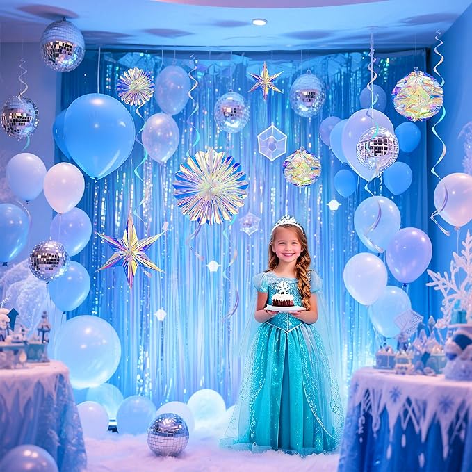 BTSD-home Iridescent Party Decorations with Hanging Honeycomb Ball Decorative Paper Fan Snowflake Garlands Ribbons Disco Party Wedding Birthday Graduation Christmas Celebration Decor Supplies