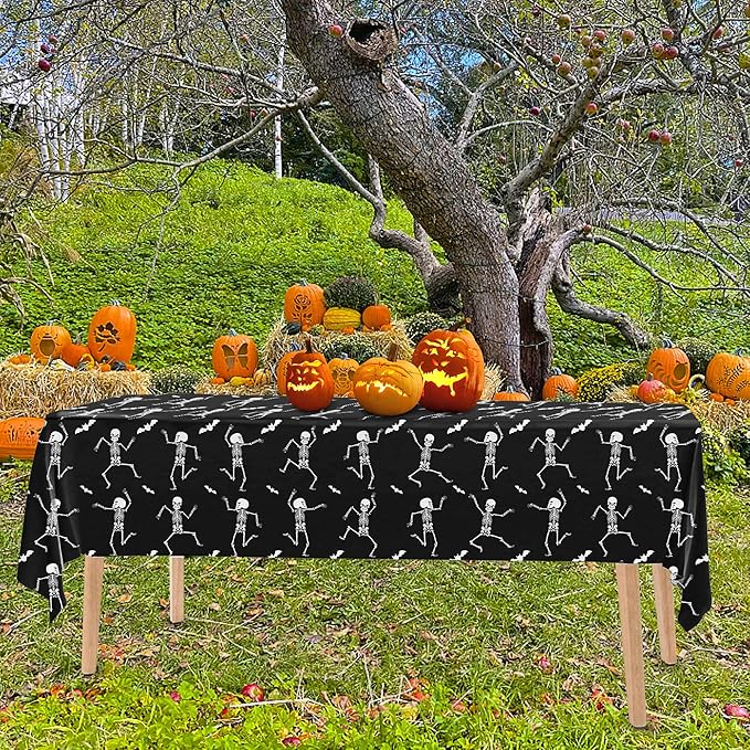 Iceyyyy 3 Packs Disposable Halloween Skeleton Tablecloth - 54" x 108" Plastic Waterproof Halloween Tablecover, Rectangular Halloweens Skeleton Table Cover for Ghost Themed Party Home Decor