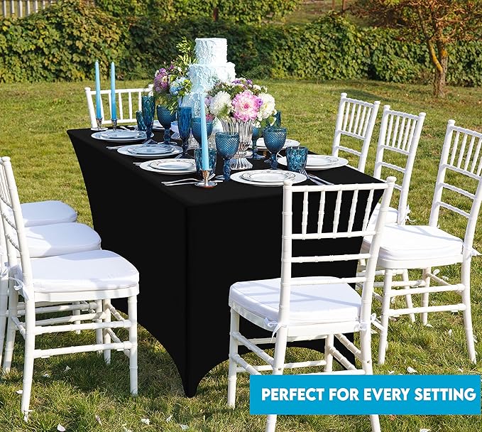 Utopia Kitchen Spandex Tablecloth 2 Pack [4FT, Black] Tight, Fitted, Washable and Wrinkle Resistant Stretch Table Cloth Rectangle Cover for Trade Show, Weddings & Parties [48Lx30Wx30H Inch]