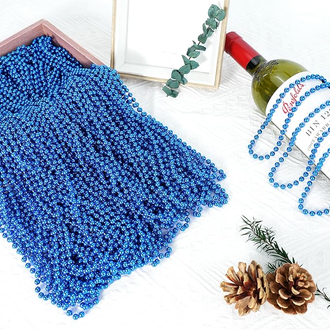 100 PCS Blue Bead Necklace, Blue Mardi Gras Beads Christmas Necklaces, 33" 4th of July Patriotic Beaded Necklace, Parade Throw Accessories for Independence Day Mardi Gras Hanukkah Pirate Theme Party