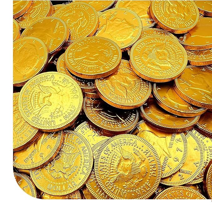 Chocolate Coins - 1 Pound Pack - 80 Count - Chocolate Gold Coins Candies for Goodie Bags, Gifting, and Party Favors - Individually Wrapped Gold Candy Treats