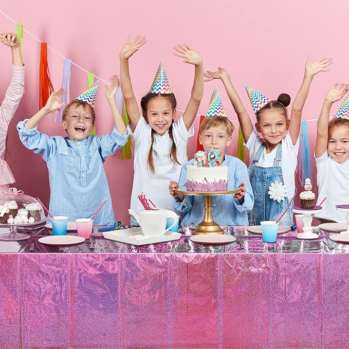 1 Pack Iridescence Plastic Tablecloths Shiny Disposable Laser Rectangle Table Covers Holographic Foil Tablecloth Iridescent Kpop Birthday Bridal Wedding Christmas Party Decoration, 54" x 108" (Pink)