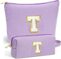 Initial Makeup Bag for Women - Travel Pouch, Portable Cosmetic Bag Make up Kit Pouch | Travel Essentials Cute Makeup Bag Birthday Gifts for Women, Purple Letter T