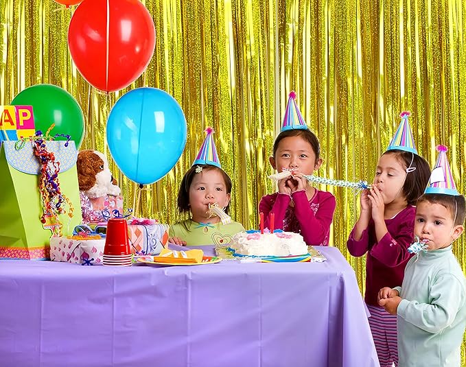 Gold Backdrops Curtains Christmas Party Decorations, Tinsel Streamers for 30th Birthday Decorations, Photo Booth Props for Wedding, 2Pack 3.28X6.56Ft