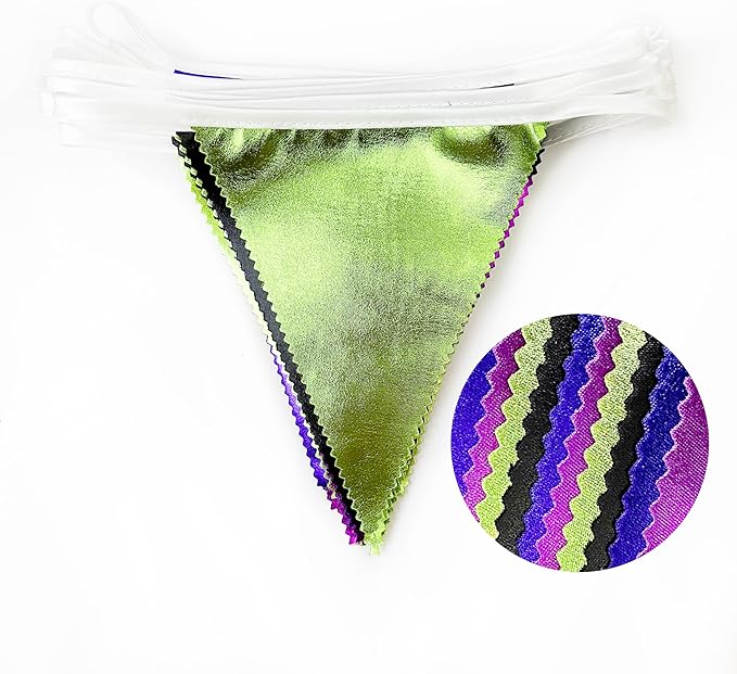 Video Game Party Decorations Black Blue Green Purple Metallic Fabric Triangle Pennant Banner Flag Bunting for Men Boys Birthday Graduations Retirement Wedding Bachelorette Video Game Party Supplies