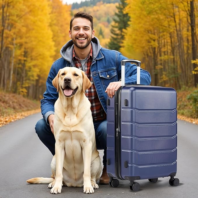 Simple Deluxe 20/24/28 Inch Expandable Hardside Carry On with Spinner Wheels & TSA Lock, ABS Hard Shell Lightweight Rolling Luggage Suitcase, Blue