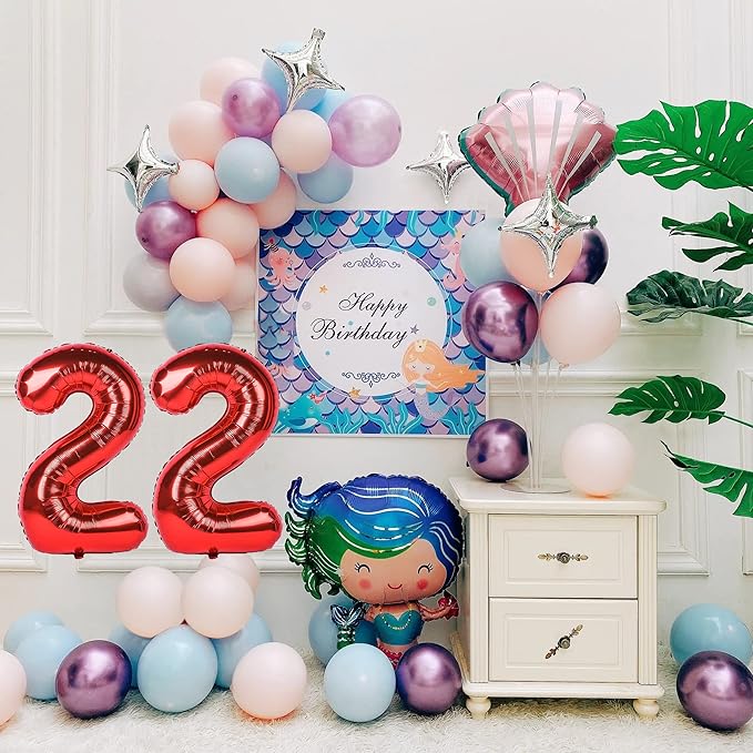 Smlpuame 40 inch Number Balloon 0-9 Red Large Number 22 Balloons,Digital Balloons for Birthday Party Celebration Decorations Supplies, Helium Foil Number Balloons for Wedding Anniversary
