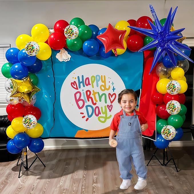 Red Yellow Green Blue Balloon Arch Kit 123Pcs Rainbow Balloons Garland with Star Foil Balloon Cartoon Colorful Birthday Party Balloons for Boys Men Game Baby Shower Carnival Circus School Decorations
