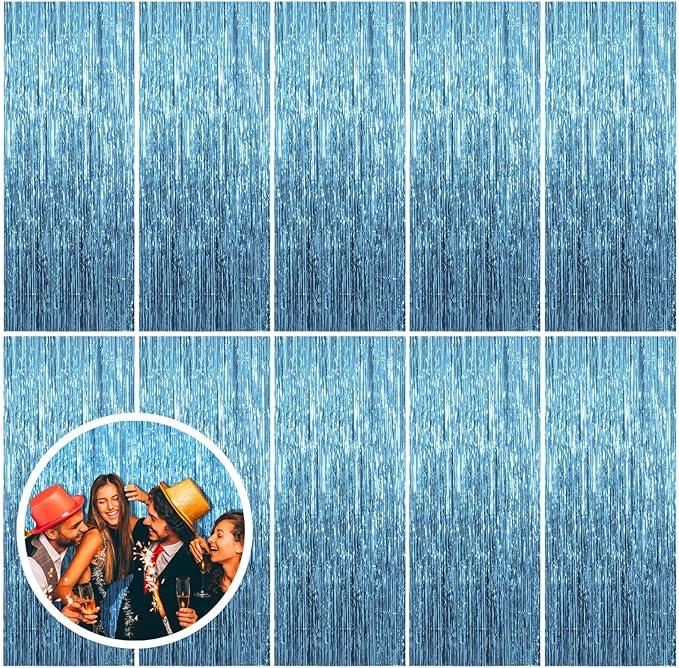 10 Pack Blue Backdrop Curtain Tinsel Streamers Ocean Themed Decor Birthday Party Decorations Foil Fringe Backdrop Graduation Baby Shower Bachelorette Winter Party Decorations Supplies