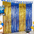 LOLStar Graduation Party Decoration, 4 Pack Blue and Gold 3.3x6.6 ft Foil Fringe Curtains, Tinsel Backdrop, Graduation Photo Booth Prop Streamer Backdrop for Class of 2026, Prom and Grad Party Decor