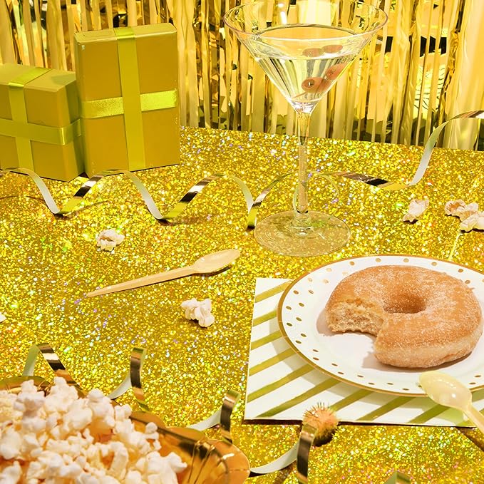 1 pcs Gold Holographic Party Tablecloths 40" x 108" Laser Shiny Table Cloths Plastic Glitter Foil Table Cover for Christmas Wedding Graduation Baby Shower 1920s Birthday Party Anniversary Supplies