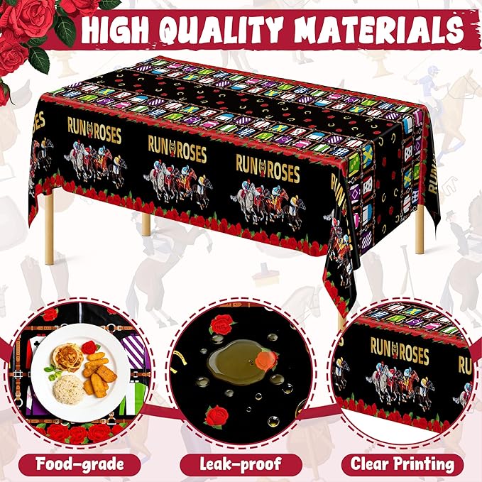 QZYL 4 PCS Derby Table Cloth, Disposable Plastic Derby Party Decorations, 54 x 108 Inch Horse Tablecloth, Kentucky Run for The Roses Tablecover for Horse Themed Party Decorations Supplies
