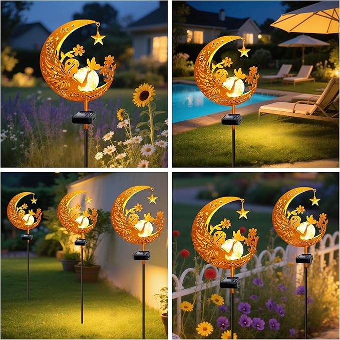 YJFWAL Garden Solar Fairy Lights Pathway Stake Lights Glass Globe with Moon Cat Decor, Christmas Gift for Mom Grandma Friends, Outdoor Decor Light Waterproof for Walkway, Patio or Garden (Warm White)