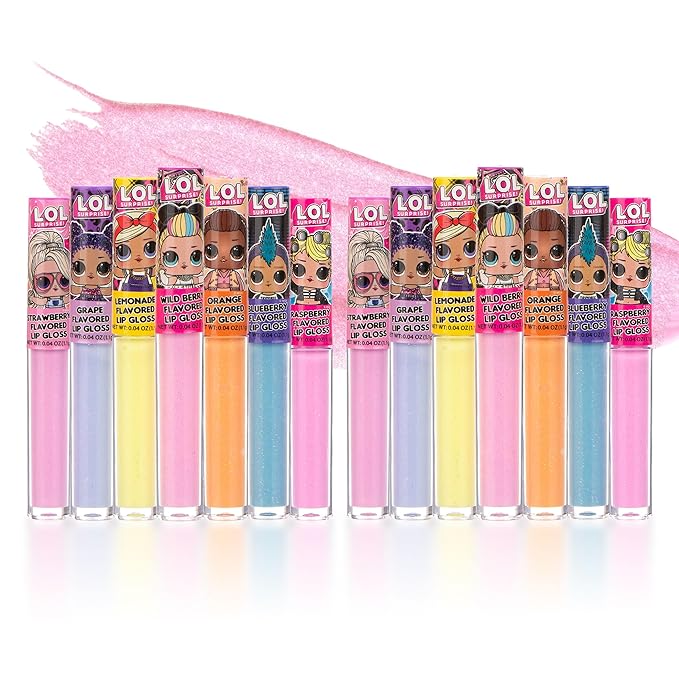 L.O.L Surprise! 14pc Lip Gloss for Girls, Lol Lip Gloss Set Value Pack, 14 Assorted Fruit Flavored Lip Glosses, Non Toxic, Kid Friendly, Party Favors, L.O.L. Surprise Gift For Kids